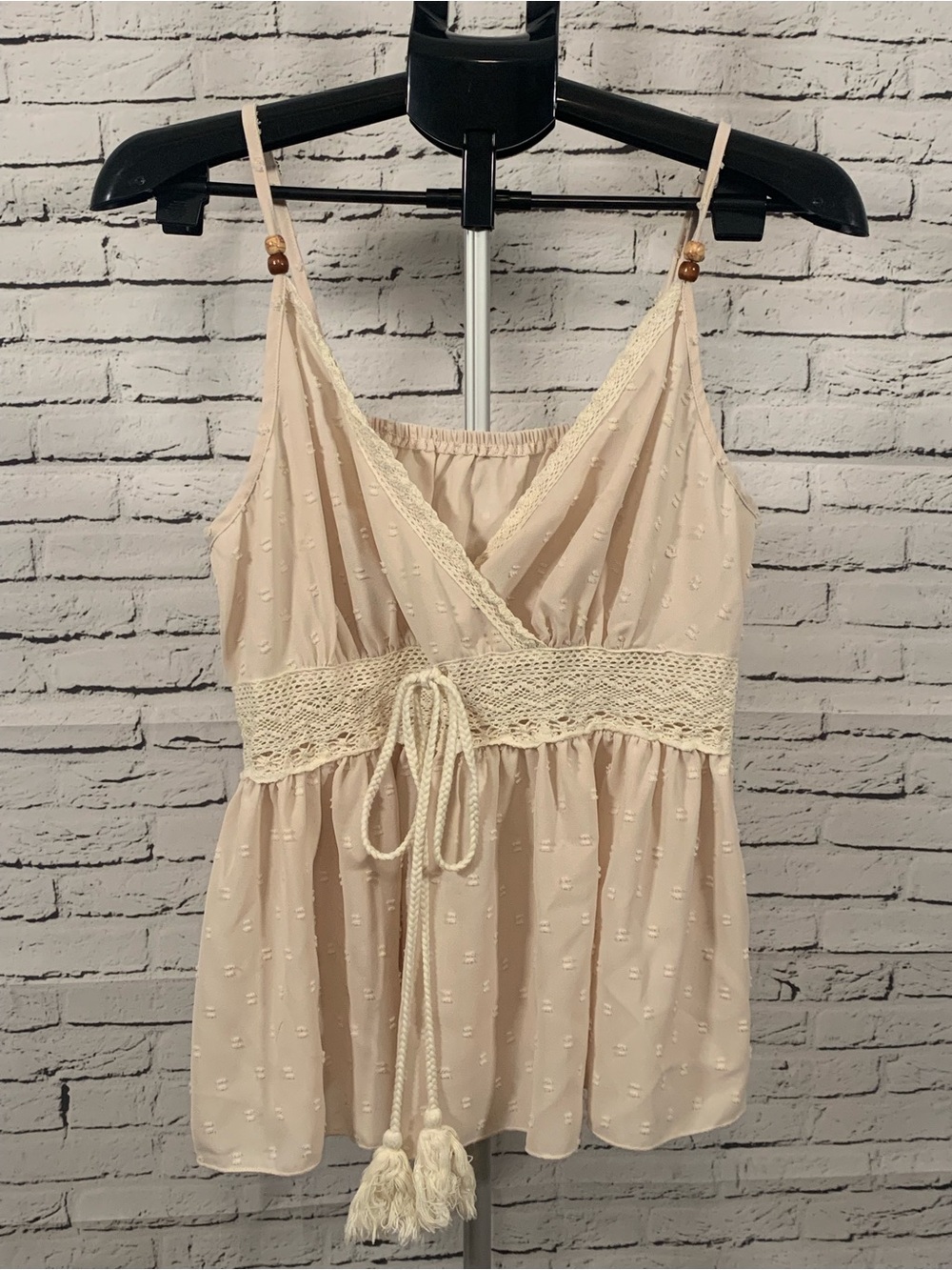 SHEIN Cream Crochet Waist Tie Sleeveless Tank Top